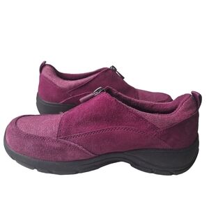Lands End Women 7.5 Purple Suede‎ Thermolite Zip Up Moc Shoes Microfleece